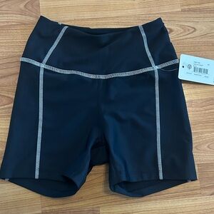 Year of Ours Black Bike Shorts with White Contrast Stitching